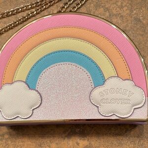Stoney Clover Lane Pink Rainbow Crossbody Clutch with Gold Chain Strap
